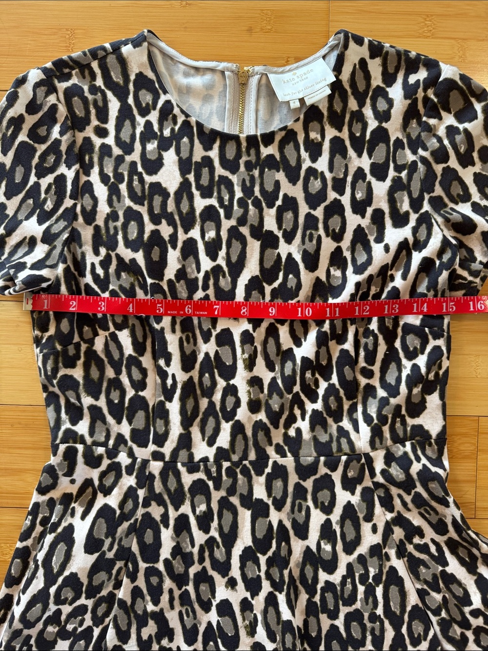 Kate Spade Leopard Print Short-Sleeve Fit & Flare Dress - Black, Cream, Tan - Picture 2 of 9